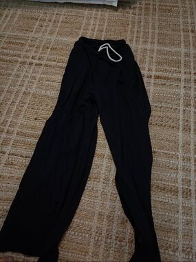 aerie Black Wide-Leg Lounge Pants with Contrast Drawstring